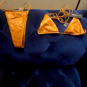 Fashion Nova Faux Leather Brown Bikini Never Worn Size L